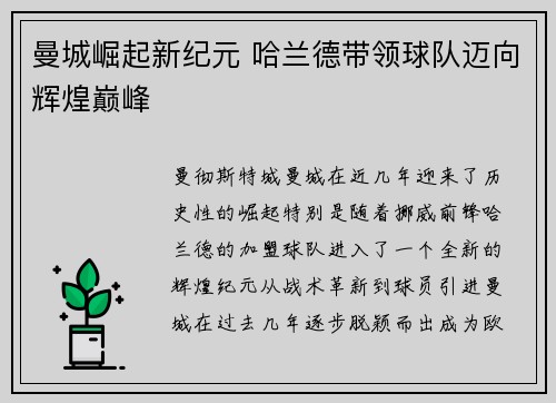 曼城崛起新纪元 哈兰德带领球队迈向辉煌巅峰 曼城崛起新纪元 哈兰德带领球队迈向辉煌巅峰